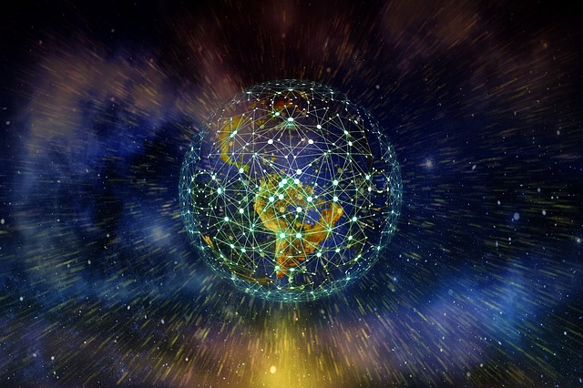 宇宙空間から見える世界中のネットワークが繋がった地球