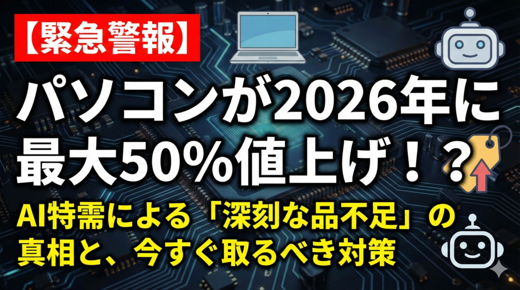 【緊急警報】パソコンが2026年に最大50%値上げ！？AI特需による「深刻な品不足」の真相と、今すぐ取るべき対策