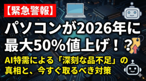 【緊急警報】パソコンが2026年に最大50%値上げ！？AI特需による「深刻な品不足」の真相と、今すぐ取るべき対策